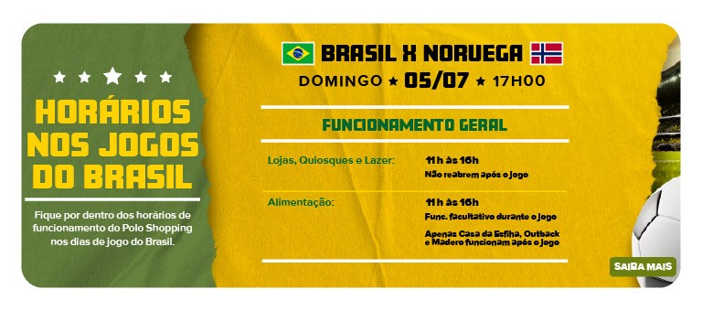 Horarios Jogos do Brasil Polo Shopping Indaiatuba