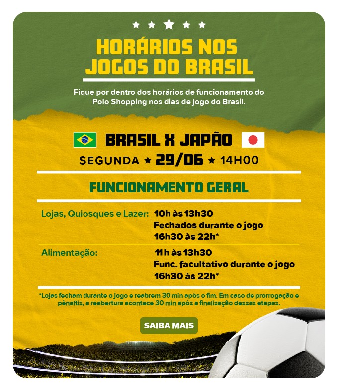 Horarios Jogos do Brasil Polo Shopping Indaiatuba