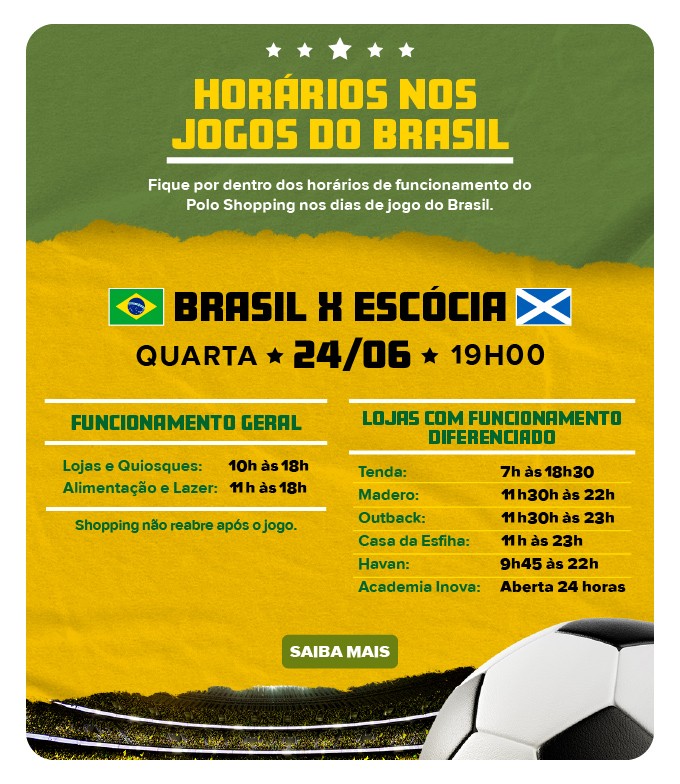 Horarios Jogos do Brasil Polo Shopping Indaiatuba