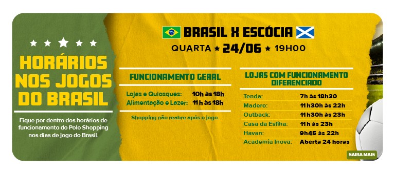 Horarios Jogos do Brasil Polo Shopping Indaiatuba