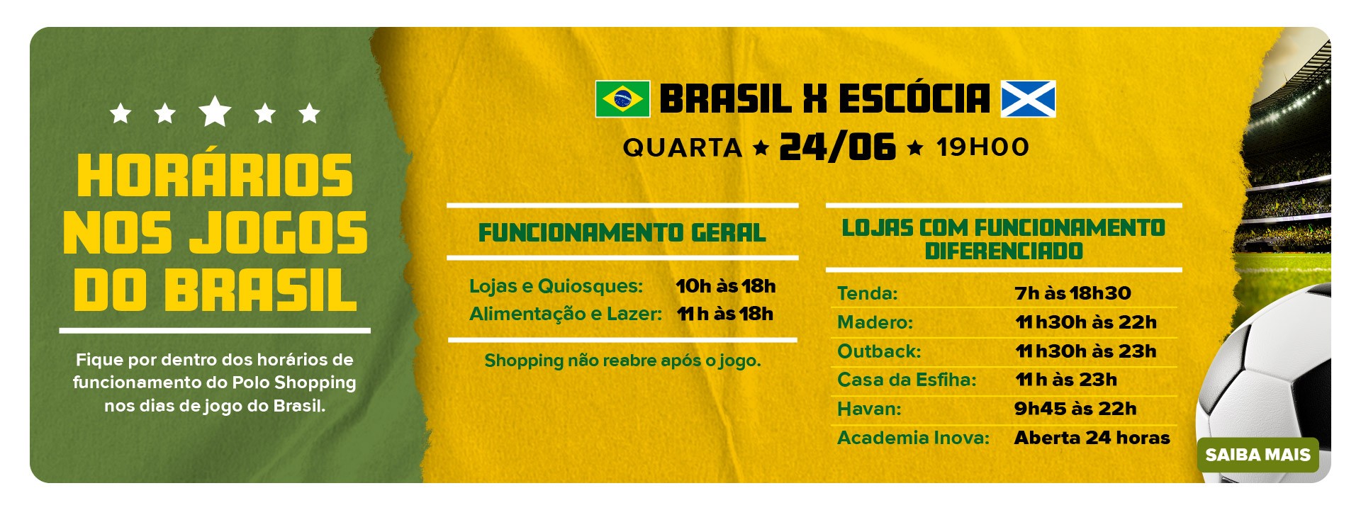 Horarios Jogos do Brasil Polo Shopping Indaiatuba