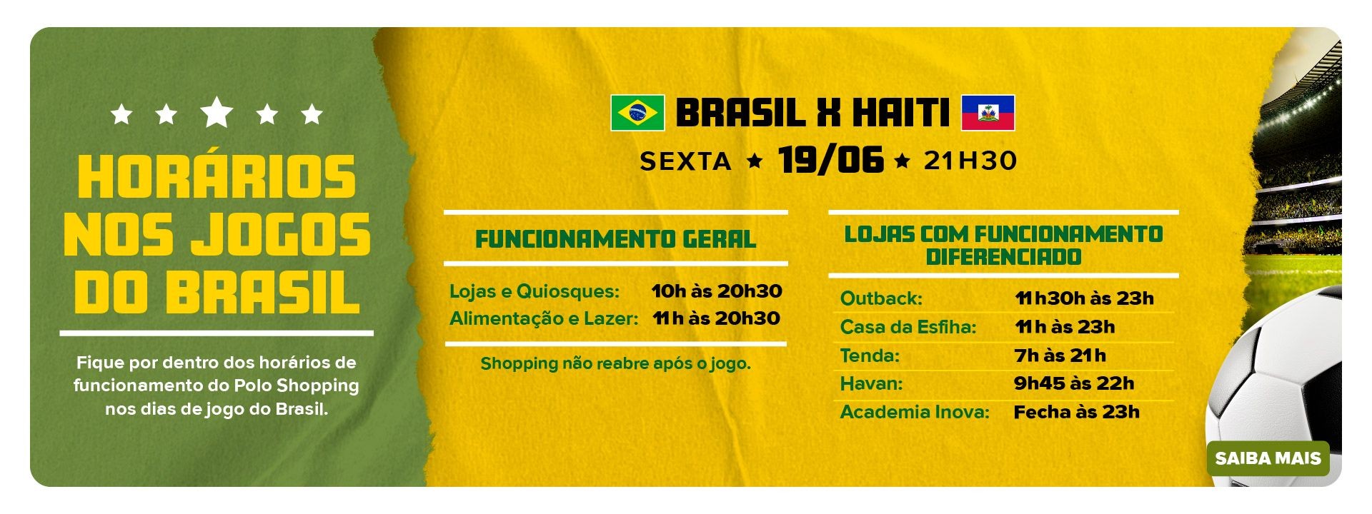 Horarios Jogos do Brasil Polo Shopping Indaiatuba