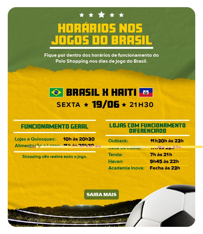 Horarios Jogos do Brasil Polo Shopping Indaiatuba
