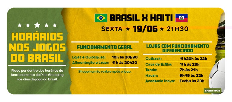 Horarios Jogos do Brasil Polo Shopping Indaiatuba
