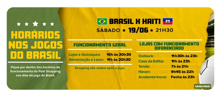 Horarios Jogos do Brasil Polo Shopping Indaiatuba