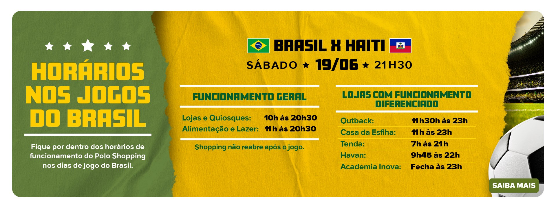 Horarios Jogos do Brasil Polo Shopping Indaiatuba