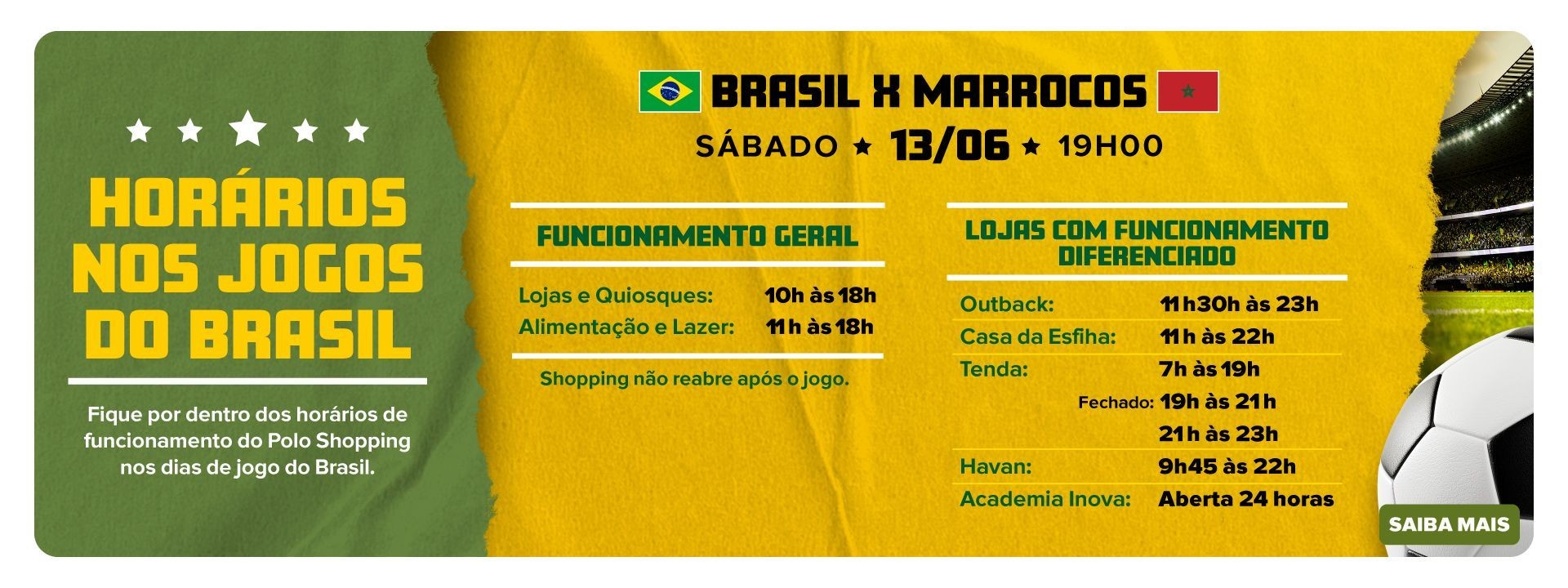 Horarios Jogos do Brasil Polo Shopping Indaiatuba