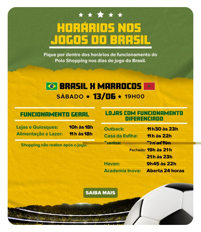 Horarios Jogos do Brasil Polo Shopping Indaiatuba