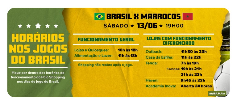 Horarios Jogos do Brasil Polo Shopping Indaiatuba
